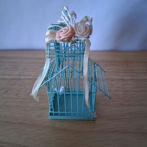 Decorative Blue Birdcage with Floral Accents Christmas Ornament